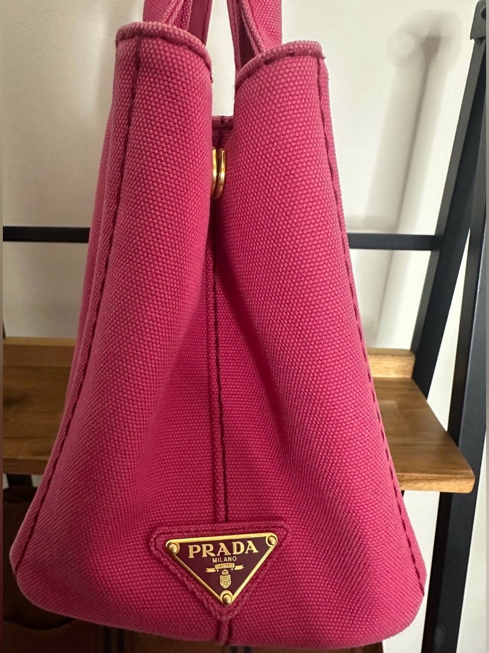 Prada Pink Canvas Tote with Prada Milano Logo - Picture 2 of 2